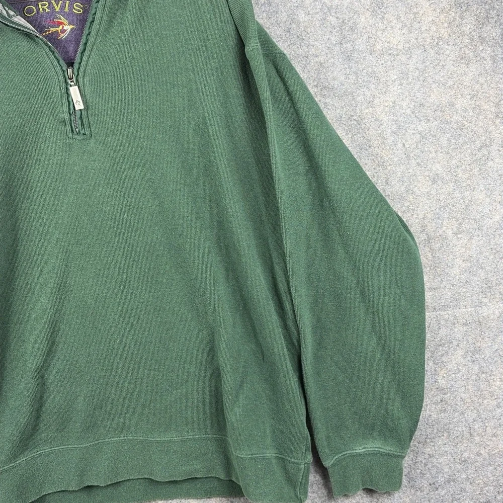 Orvis Men's 1/4 Zip Pullover Thick Heavy 100% Cotton Sweater Green LG